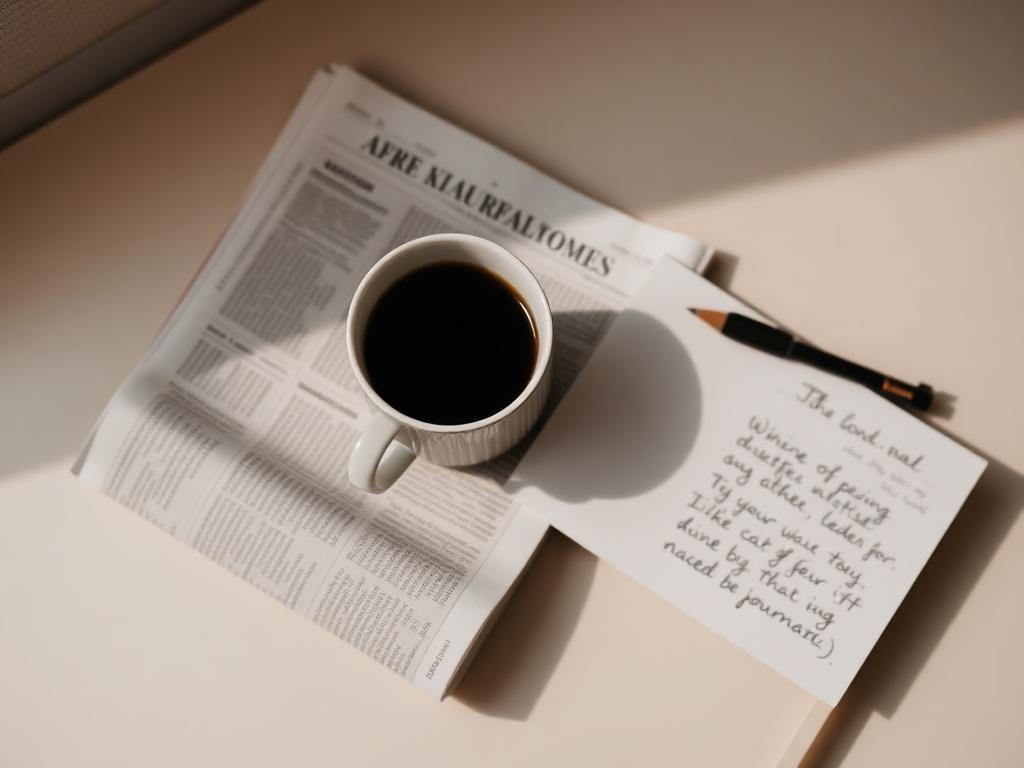Coffee on a folded newspaper with handwritten notes